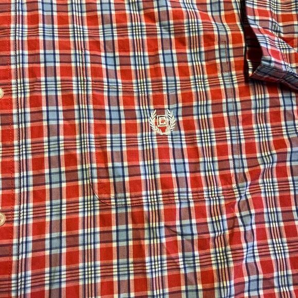 Chaps Red Blue Plaid Button Up Shirt Men's Size 2XT Short Sleeve Crest Easy Care - Picture 6 of 11